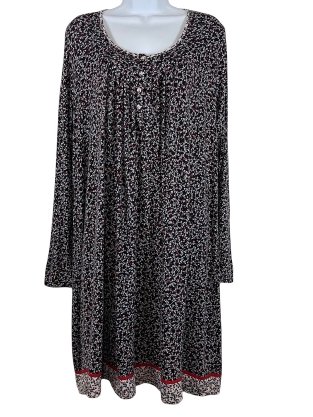 Ellen Tracy Black Floral Long Sleeve Soft Swing Dress Rayon Blend Size M Comfy